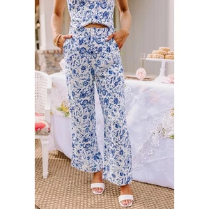 Neu mit Etikett Oliviaceous Hose weites Bein blau Sommer Soirée hohe Taille Leinenmischung S - Bild 1 von 12