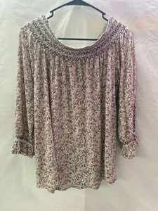 Eliane Rose Size Small Off the Shoulder Pink & White Design 3/4 Sleeved Shirt - Picture 1 of 4