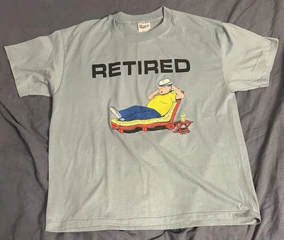VTG Hanes Single Stitch 50/50 Cartoon “Retired” Vintage Blue Large L - Image 1 of 4
