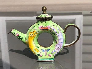 KELVIN CHEN Enamel Copper Hand painted Mini Small Teapot - Chasing Cats 2000 - Picture 1 of 11