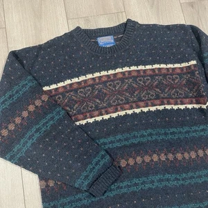 Vtg Pendleton Lobo Wool Nordic Fisherman Fair Isle Crewneck Sweater Mens MD Usa - Picture 1 of 8