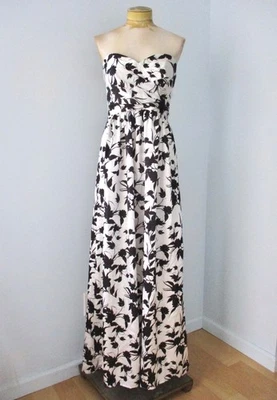 NUEVO CON ETIQUETAS $545 Monique Lhuillier Negro Floral Blanco Maxi Vestido Bustier Vestido de Noche 6 Foto 1 de 4