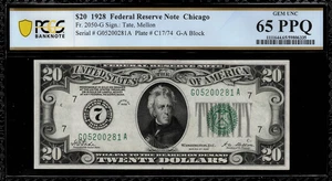 1928 $20 Federal Reserve Note Chicago FR.2050-G - PCGS 65 PPQ - Numerical 7 - Picture 1 of 2
