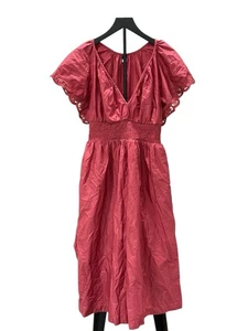 Old Navy Vneck Flutter Sleeve Maxi Dress Eyelet Floral Smocked Boho Crimson S - Picture 1 of 4