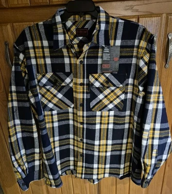 Camisa de franela FIVE BROTHER ROPA DE TRABAJO ajuste relajado, azul marino a cuadros nueva con etiquetas, talla L. Foto 1 de 4