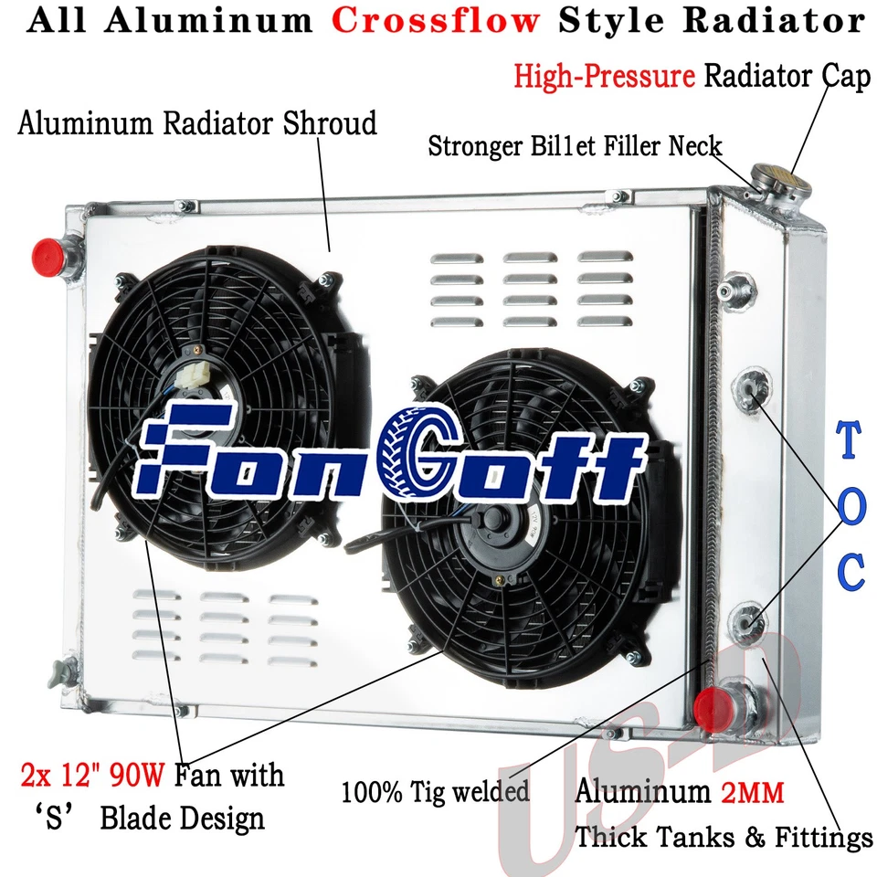 4 Row Radiator Shroud Fan For 1973-91 1990 Chevy C/K 10 20 30 GMC Jimmy AT CC716 Foto 1 de 4
