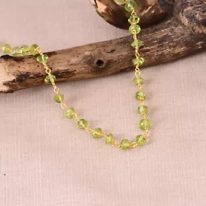 Natural Peridot Gemstone Beads Necklace 18K Gold 925 Sterling Silver Jewelry - Picture 1 of 10