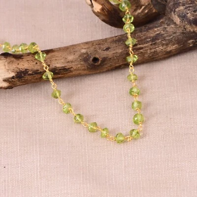 Natural Peridot Gemstone Beads Necklace 18K Gold 925 Sterling Silver Jewelry - Image 1 of 4
