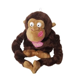 I Love You Monkey Ape Plush Stuffed Animal 7 Inches Brown Self Hooking Hands - Picture 1 of 9