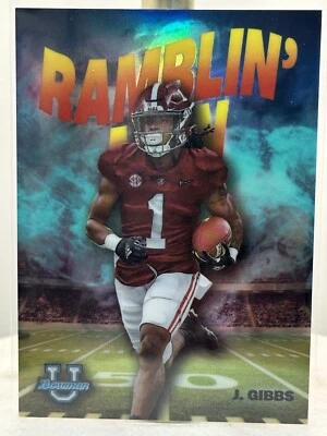 2022 JAHMYR GIBBS Bowman U Chrome Ramblin' Man Aqua Refractor /150 SP ⭐️ RB - Image 1 of 2