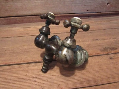 Antique Double Hot Cold Tub Sink Handle Nickel Plate Brass Faucet Clawfoot PARTS - Image 1 of 4