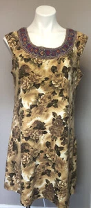 Sleeveless Dress By TRACY PORTER Brown Floral w Purple Embroidery Sz 8-10 - Picture 1 of 12