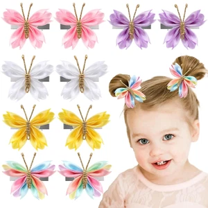 Butterfly Hair Clips, 10PCS Mini Satin Hair Bow Colorful Barrettes for Baby Girl - Picture 1 of 12