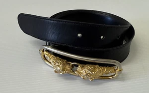Cinturón Vintage Rene Reveur Paris Metal Dorado Doble Hebilla Tigre, Mediano (75cm) - Imagen 1 de 6