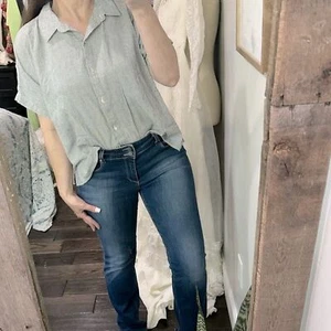 Eileen Fisher lässiges graues Oberteil mit Knopfleiste Gr. Large Bio-Leinen- und Baumwollmischung - Bild 1 von 6