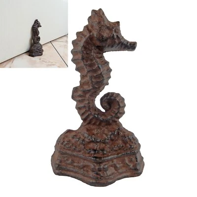 Small Cast Iron Seahorse Doorstop Wedge Nautical Seaside Beach Decor Brown 5 in - Image 1 of 4