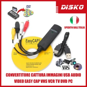 CONVERTITORE CATTURA IMMAGINI USB AUDIO VIDEO EASY CAP VHS VCR TV DVD PC  - Foto 1 di 5