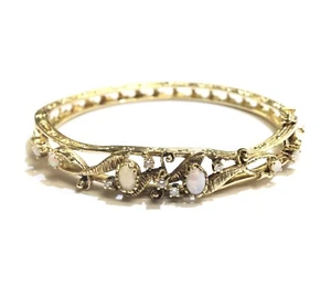 Brazalete con bisagras de diamantes de ópalo de oro amarillo de 14 quilates 15,3 g 7" vintage - Imagen 1 de 10