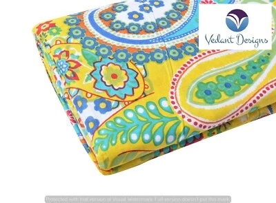 Tela para correr de algodón puro cachemir bloque de mano indio de 5 yardas amarilla Foto 1 de 4