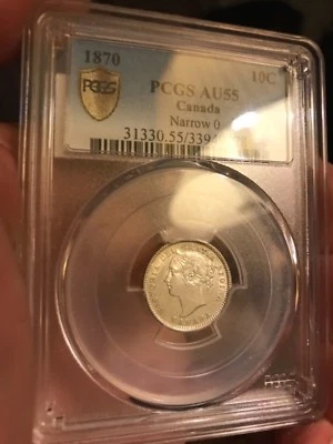 1870 10C Narrow 0 Canada 10 Cents PCGS AU55 - Image 1 of 3