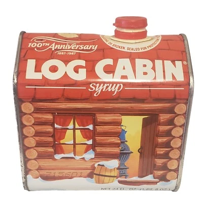 Vintage Log Cabin Maple Syrup Tin Can 100th Anniversary General Foods 1987  - Image 1 of 4