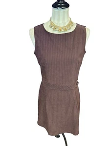 Vintage 90s Rampage Brown Button Pinstripe Dress Business Mini Dress M Y2K - Picture 1 of 8