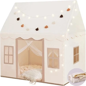 Large Kids Play Tent with Mat, Play Tent Indoor with Star Lights and Windows, P - Picture 1 of 7