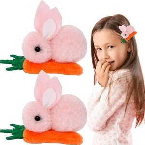 SeBneny Hair Clip Set 2PCS Pink Cute Cartoon Rabbit Ear Hairpin Plush Bunny H... - Picture 1 of 7