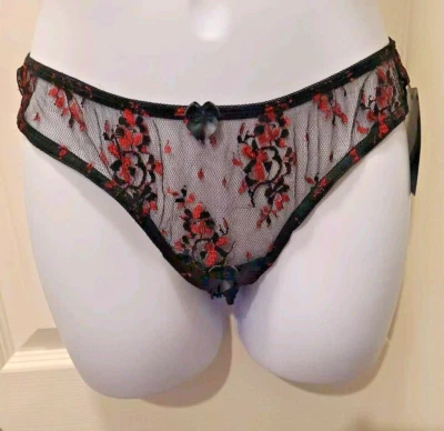 Vtg Frederick's Of Hollywood SEDUCTION BLACK RED LACE CROTCHLESS Bikini Panties - Image 1 of 4