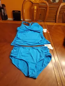 Jantzen Adjustable Strap V-Neck Tankini Comfort Brief Morroccan Blue SIZE 12 - Picture 1 of 16
