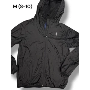 US Polo Assn Windbreaker Jacket Lightweight Hooded Black Size M (8-10) - Picture 1 of 4