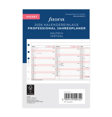 Filofax 26-68276 Pocket Jahresplaner Professional deutsch vertikal 2026 - Bild 1 von 2