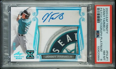 2023 Leaf Trinity PATCH AUTO Platinum 38/49 JONNY FARMELO Seattle Mariners PSA 8 - Image 1 of 2