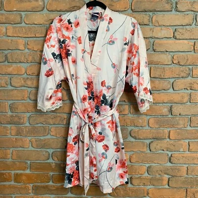 Apt. 9 Floral Robe Womens Size Small Pink Satin Kimono Lace Trim Lightweight - Image 1 of 4
