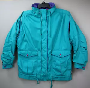 Vintage 90's IZZI Bomber Ski Jacket Blue Greeen Red Coat Womens XL (?) Retro - Picture 1 of 12