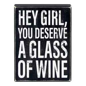Rustic Funny Wooden Boxed Sign Wood Quote Boxes 6in W x 8in H Hey Girl Pack of 2 - Picture 1 of 4
