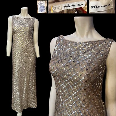 Vestido discoteca Malcolm Starr vintage años 60 lentejuelas, malla, talla 4-6 Foto 1 de 4