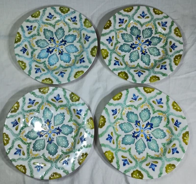 Set of 4 Laurie Gates Melamine Moroccan Boho Floral Salad Bread Plates 8 3/4" - Image 1 of 4