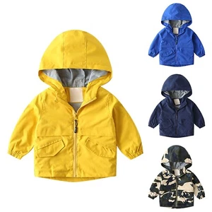 Kids Baby Boys Waterproof Hooded Jackets Cotton Lined Rain Jackets Windbreakers - Picture 1 of 20