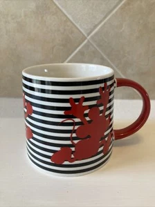 Disney Mickey Mouse Porzellan Becher groß 24 Unzen rot schwarz weiß Streifen - Bild 1 von 7