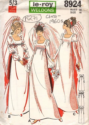 1960s Vintage Sewing Pattern B36" WEDDING DRESS (R271) By Le Roy Weldons 8924 - Image 1 of 4