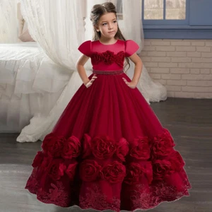 Flower Girls Evening Dress Pageant Gown Bridesmaids Kid Wedding Princess Dresses - Picture 1 of 32