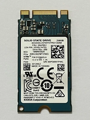 TOSHIBA KBG30ZMT256G  256GB SSD M.2 2242 PCIe NVMe SSD FOR Thinkpad x280 T480 - Image 1 of 4