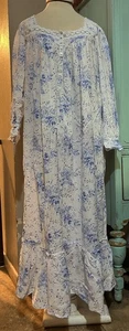 Camisón Eileen West Azul Floral Manga Larga Algodón Crujiente Cottagecore Grande L - Imagen 1 de 14