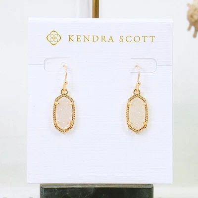 NWOT Kendra Scott Lee White Iridescent Drusy Drop Earrings Rose Gold Tone - Image 1 of 4