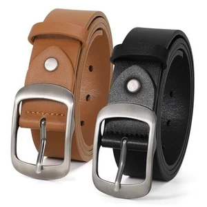 2 Packs Women Leather M: Fit Waist Size 31-36 Inches Black+brown Sliver Buckle - Picture 1 of 6