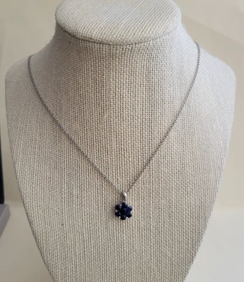 Collar Colgante Floral Espinela Azul Tanzania 20 en Rodio Sobre Plata de Ley Foto 1 de 3