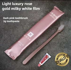 Juego de 1 cepillo de dientes y pasta de dientes de viaje premium de cerdas suaves edición rosa de lujo - Imagen 1 de 6