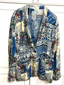 Johnny Was jacket, blue, cream with red flowers, very soft, pockets, size M - Picture 1 of 7