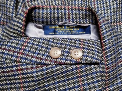 Vintage 44R BROOKS BROTHERS Blue Green Red Tooth Check Tweed Jacket Sport Coat - Image 1 of 4